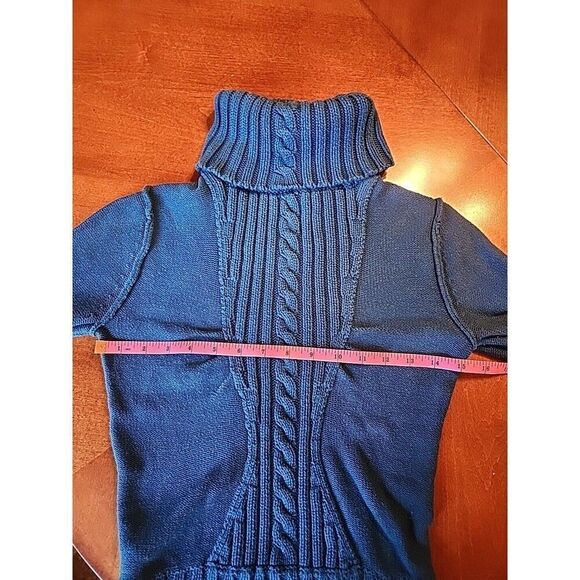 Moda International Cable Knit Turtleneck Fisherman Sweater, XS, Blue - Picture 3 of 6